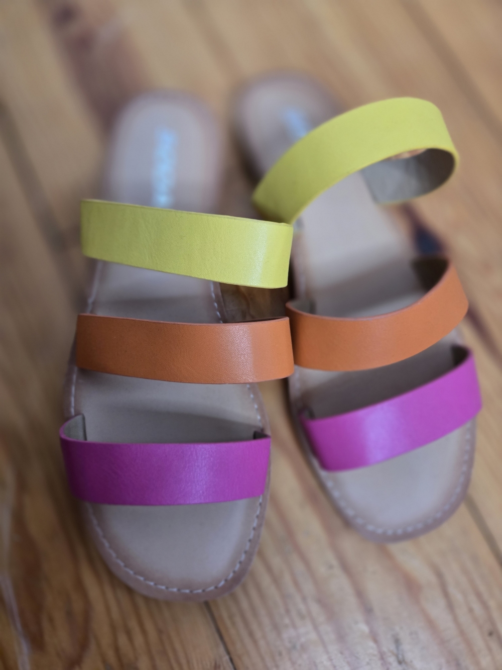 🍓Colorblock Triple-Strap Slide Sandals in Yellow, Orange & Fuchsia